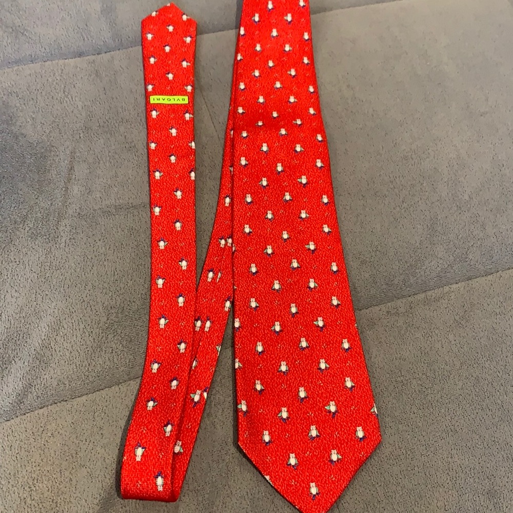 BULGARI Red Men’s Neck Tie w Owls